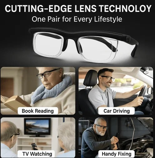 ADJUSTABLE FOCUS GLASSES NEAR AND FAR SIGHT