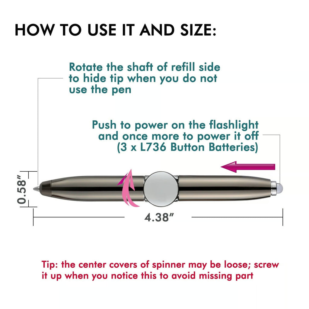 Fidget Spinning Pen with LED Light (4 Pens)